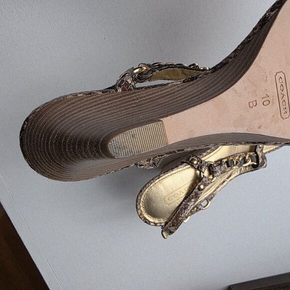 Coach Honora Wedge Sandal Women’s 10 Snakeskin Gold Chain Thong Shoe - Picture 11 of 11